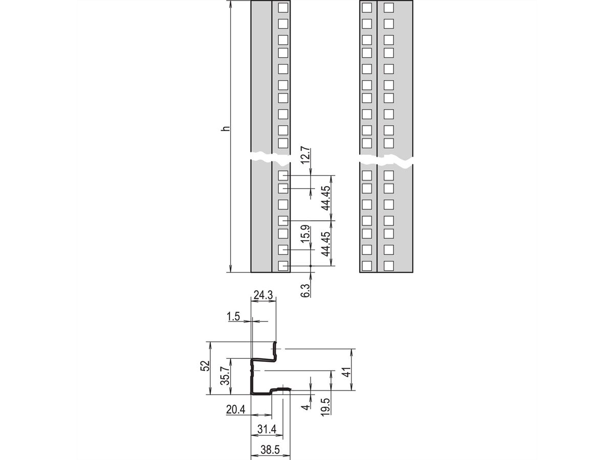 SCHROFF 19"-Winkelprofile mit Universal-Lochung (EIA) - WINKELPROFILE SATZ 38HE 7021