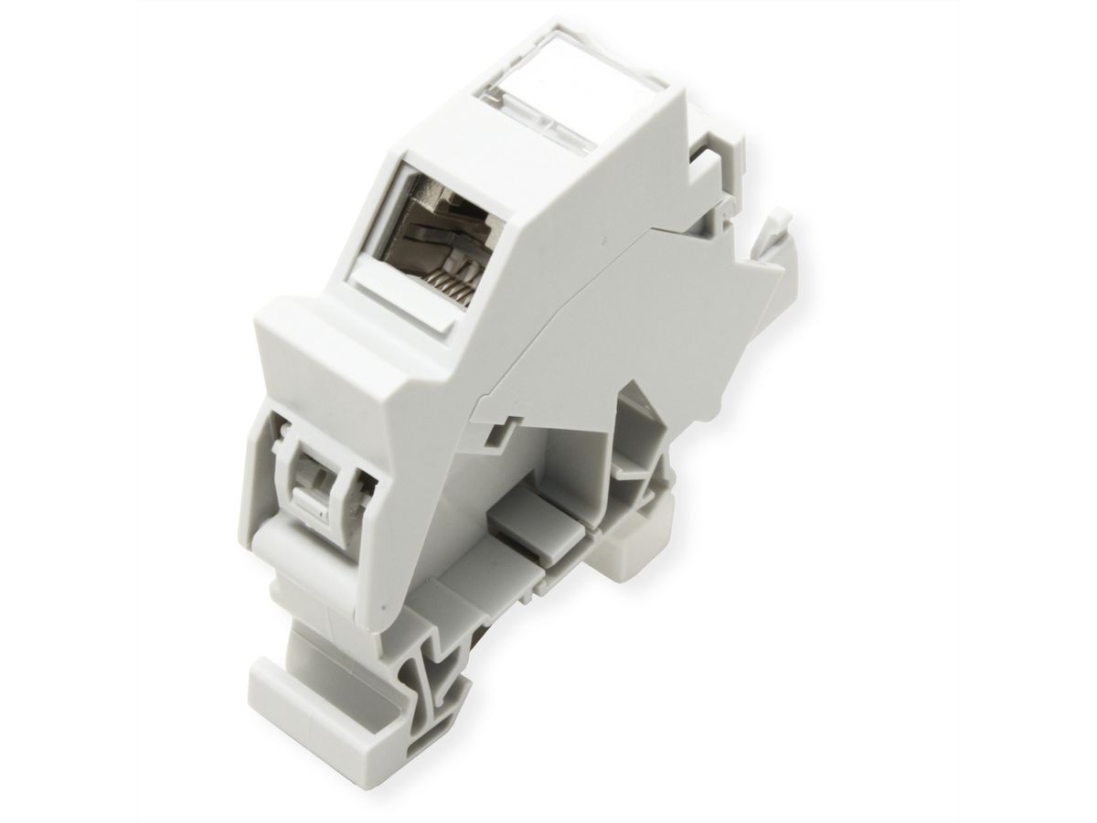 ROLINE Adaptateur de rail DIN pour module Keystone, avec Keystone Cat.6A, blindé, 45°