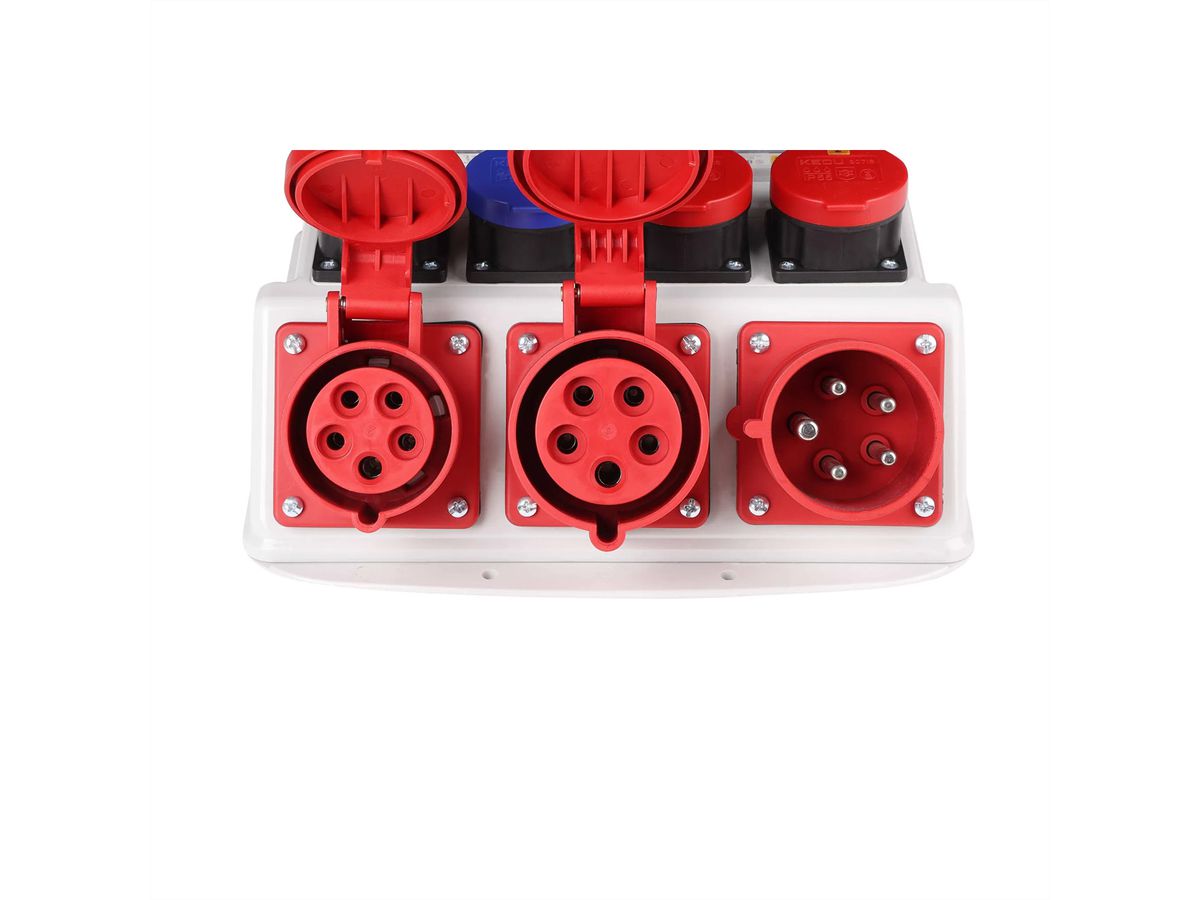 Stromverteiler 32A IP44/IP55 + FI Input , 1xCEE32/5 1xCEE16/5 2xT23 2xT25  , grau