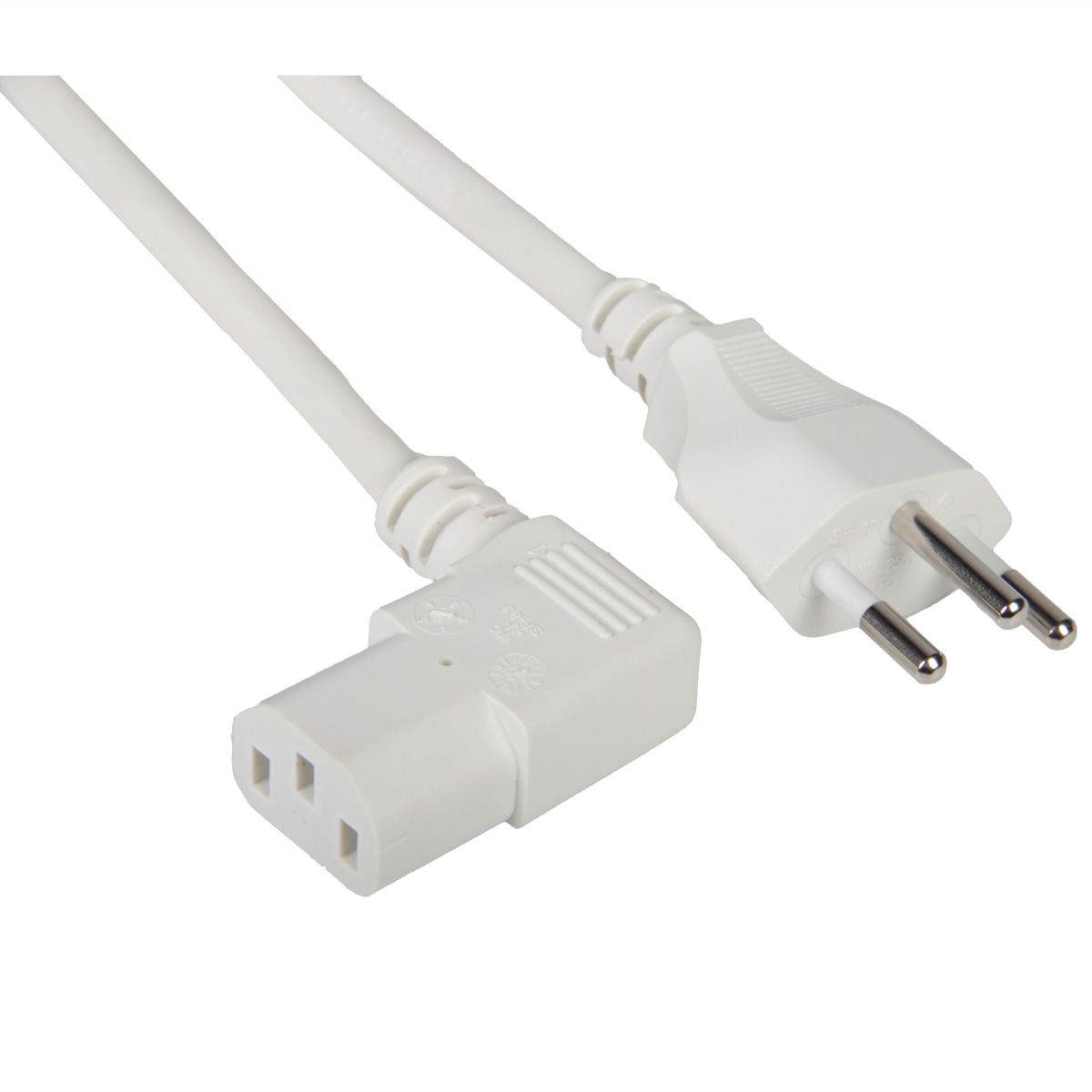 VALUE Netzkabel T12 auf C13, 90° rechts abgewinkelt, weiss, 2m