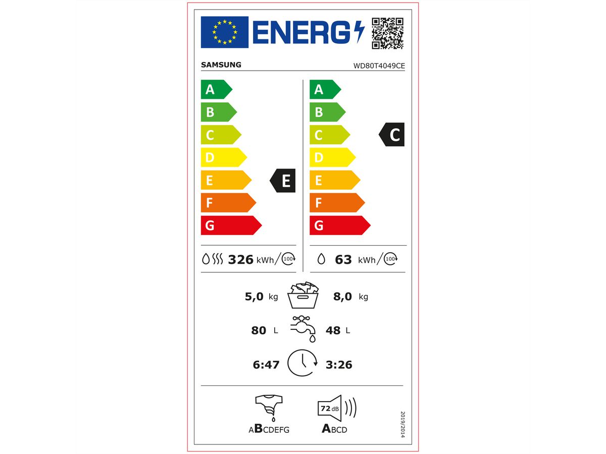 Samsung Waschtrockner WD4000, 8kg + 5kg, WD80T4049CE/WS, Black