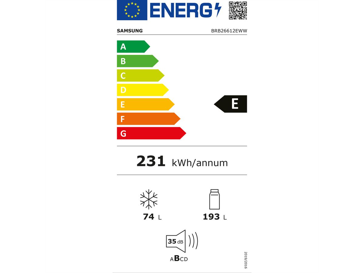 Samsung Frigo-congélateur intégré BRB26612EWW, gauche, 267L, blanc