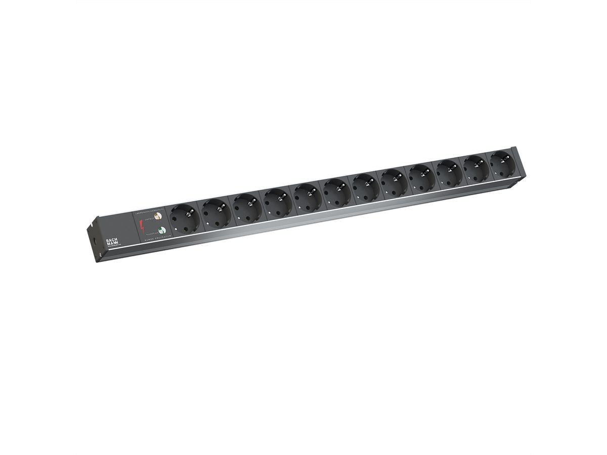 BACHMANN IT PDU ALU 1U 12x contact de protection, câble d'alimentation avec fiche à contact de protection