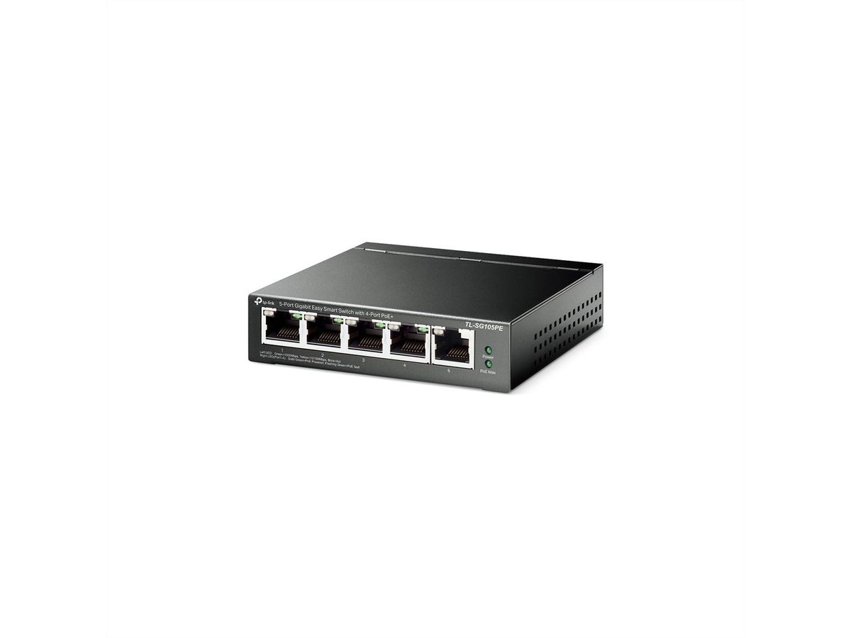 TP-Link TL-SG105PE PoE Switch, 4x Gigabit PoE+ Ports, 1x Non-PoE Port
