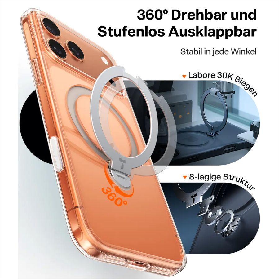 Torras Ostand 360° Case, iPhone 17 Pro, MagSafe, transparent