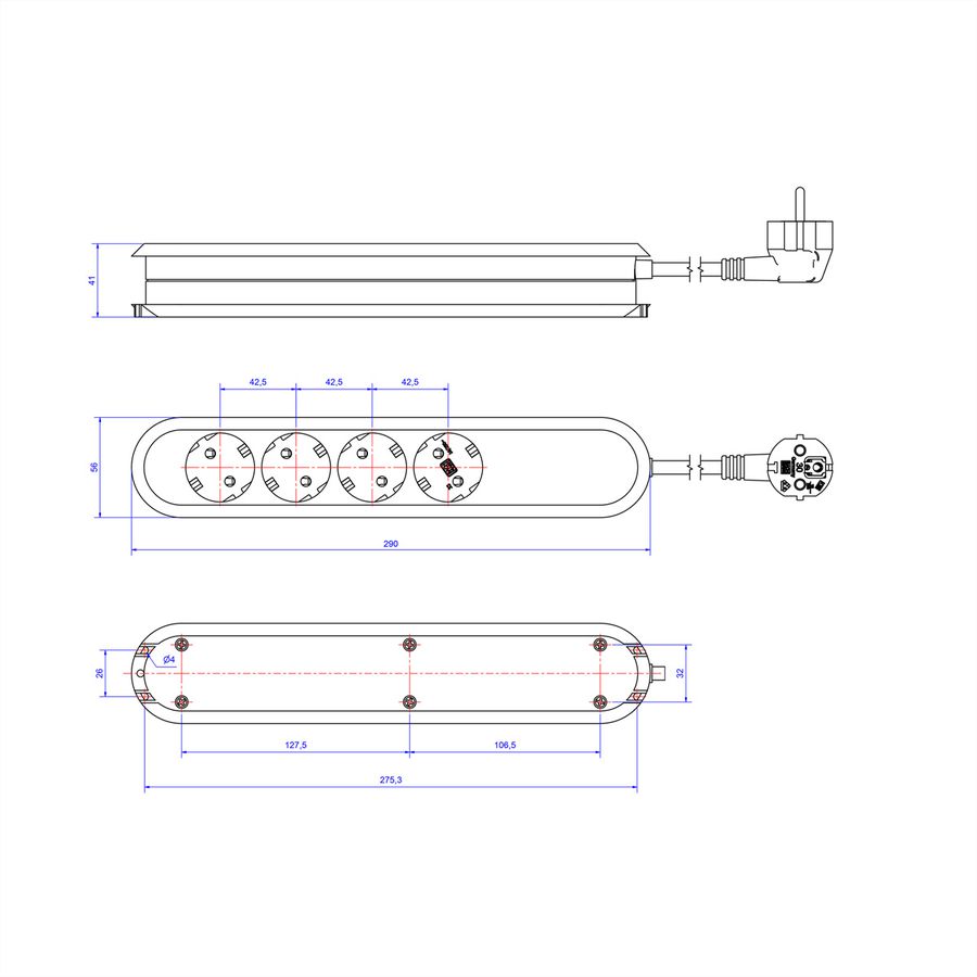 BACHMANN SMART Steckdosenleiste 4x Schutzkontakt, Schalter, weiß, 1,5 m
