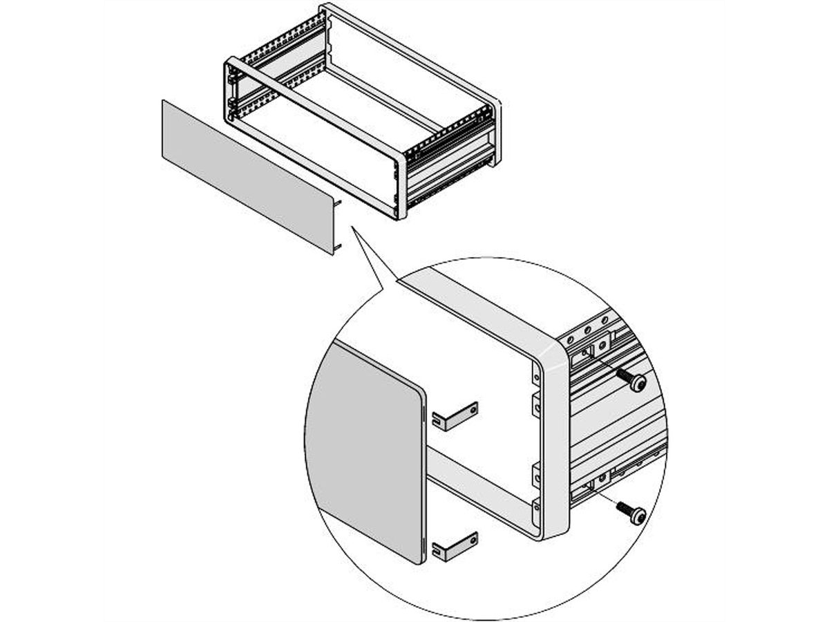 Panneau avant/arrière CompacPRO SCHROFF, avec fixation invisible, 6 U, 84 CV, 2,5 mm, alu, anodisé, bords non traités