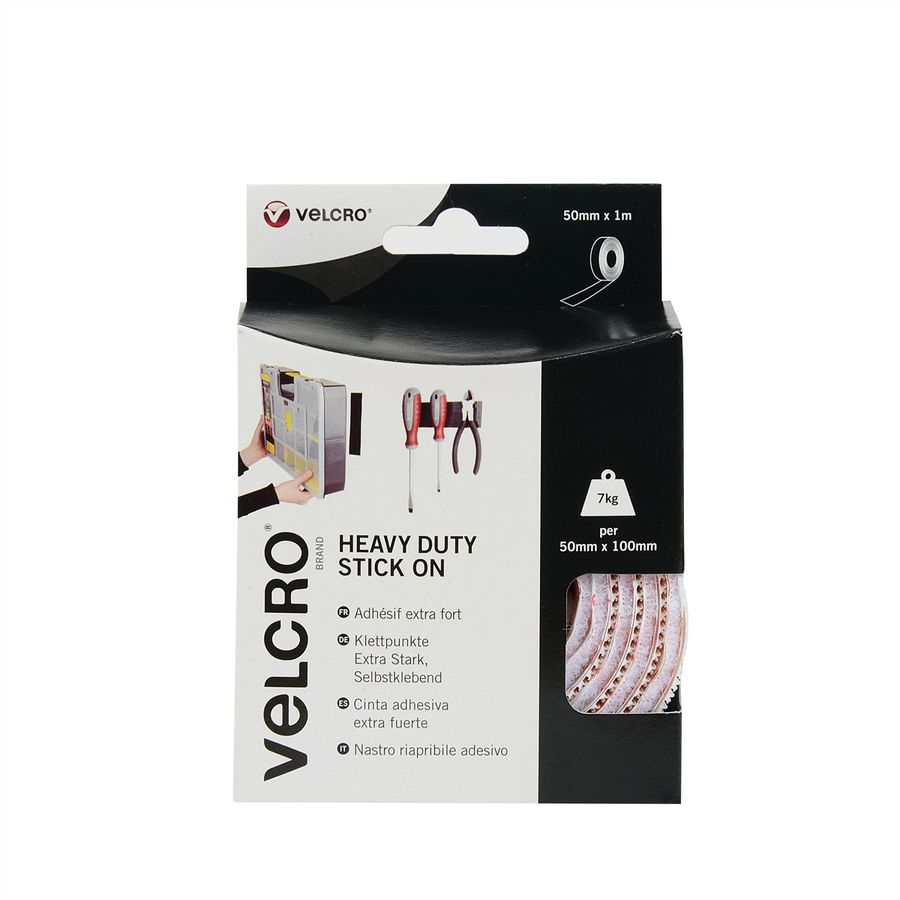 VELCRO® Bande 50mmx1m blanc, crochets&velours autocollants extra fort