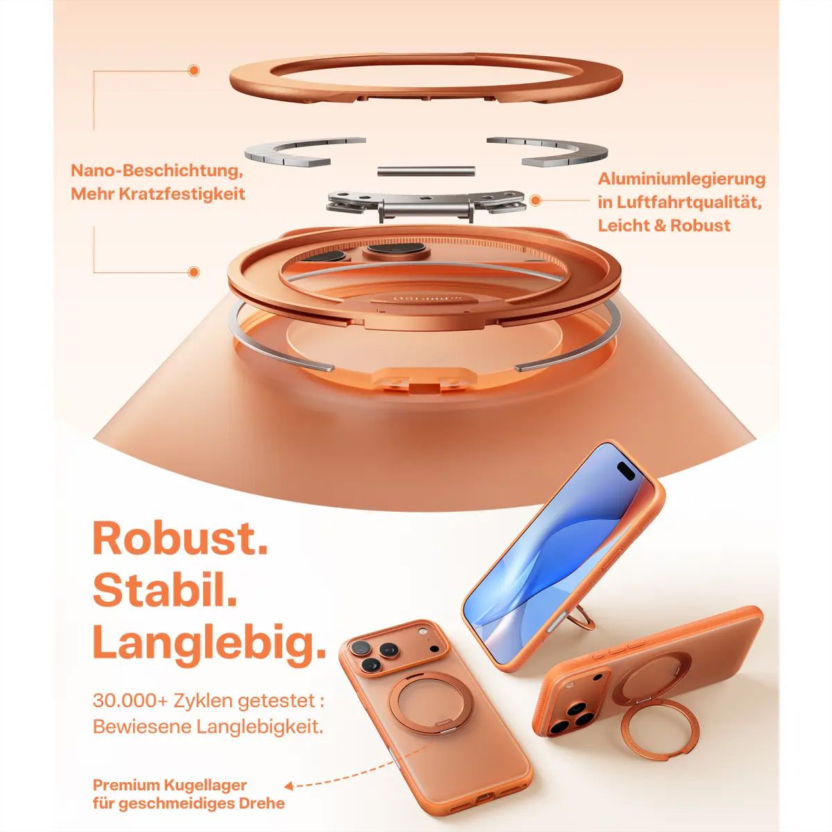 Torras Ostand R Fitness Schutzhülle, iPhone 17 Pro, MagSafe, orange