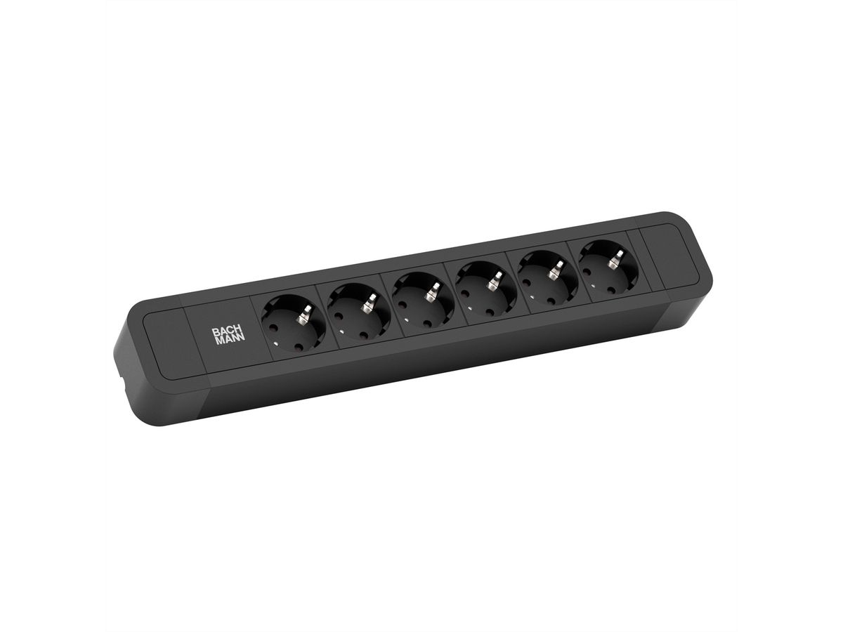 BACHMANN Prise multiple, 12x, aluminium, noir, 2 m