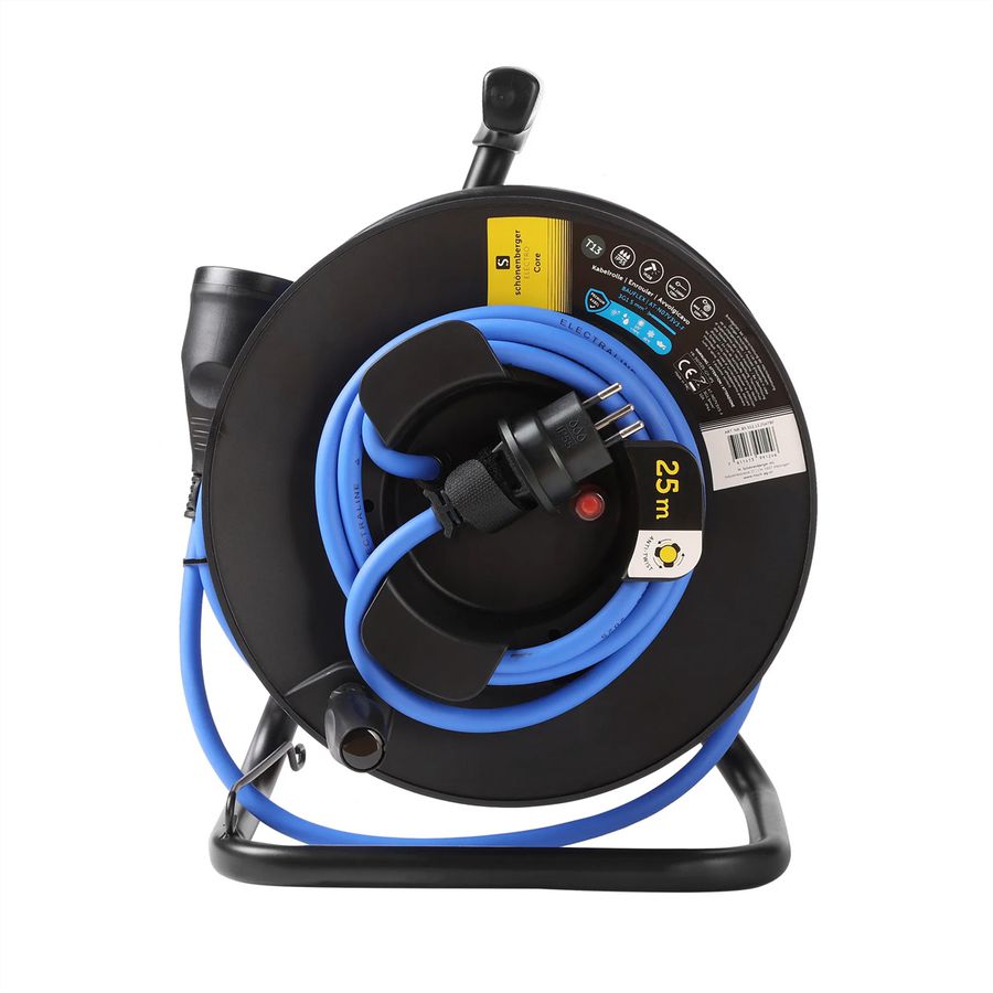 Kabelrolle Antitwist T13 IP55 25m, BAUFLEX N07V3V3-F 3G1.5mm2 IK08, schwarz / blau