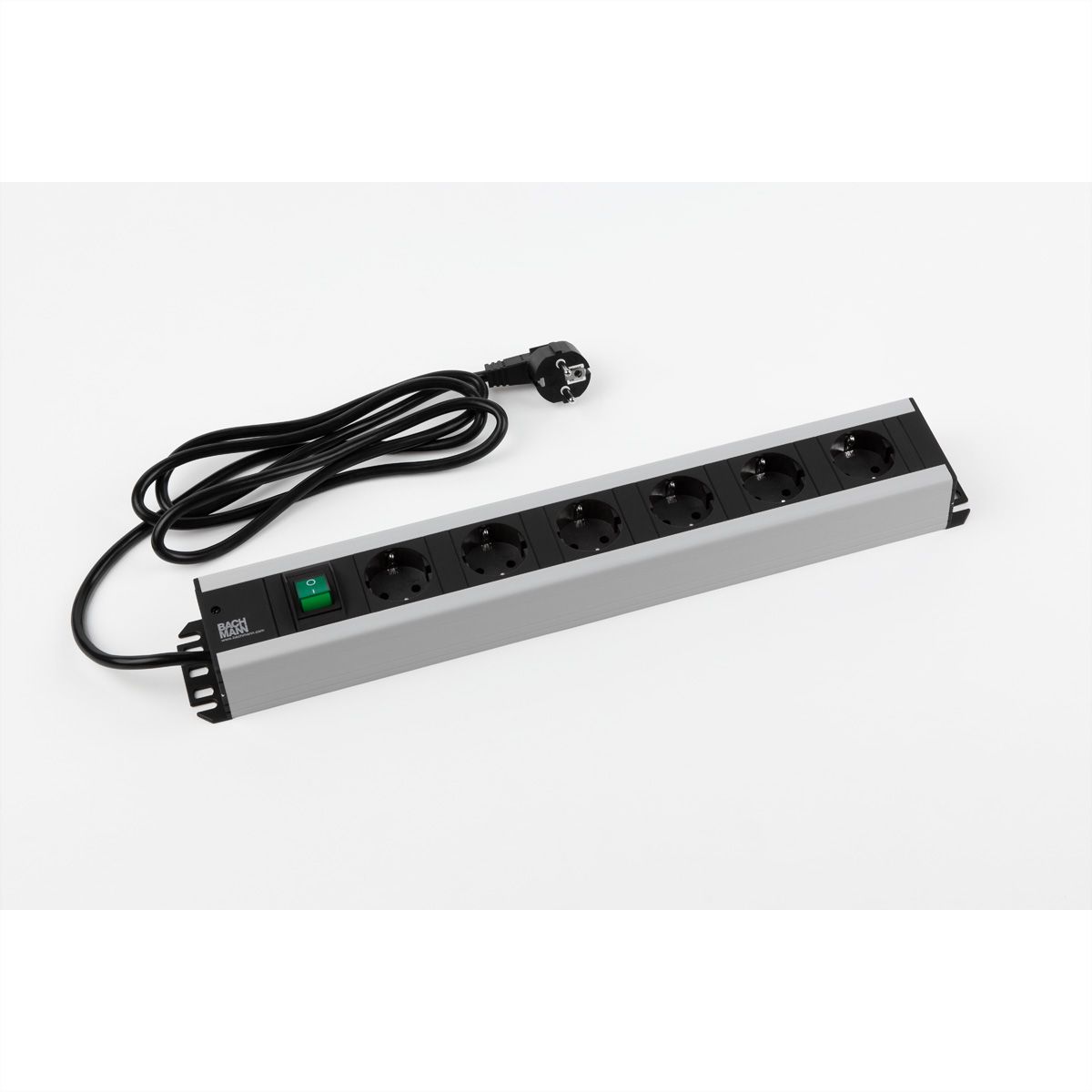 BACHMANN Multiprise 6x contact de protection, interrupteur, compatible rack 19 pouces, Chargeur USB 60W 1xABD GST18, 2 m