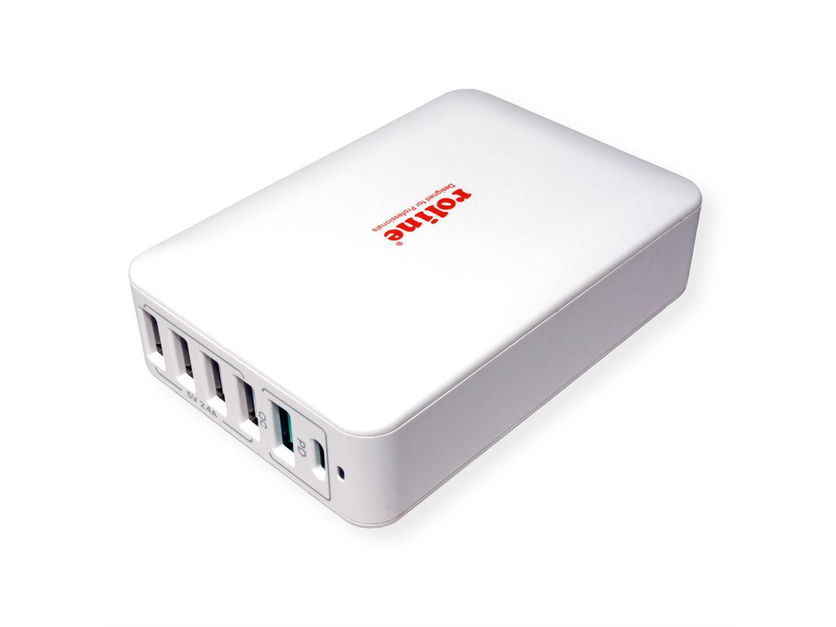 ROLINE USB Charger, 6 Port (4x USB-A, 1x USB-C, 1x USB-A QC3.0), max. 60W