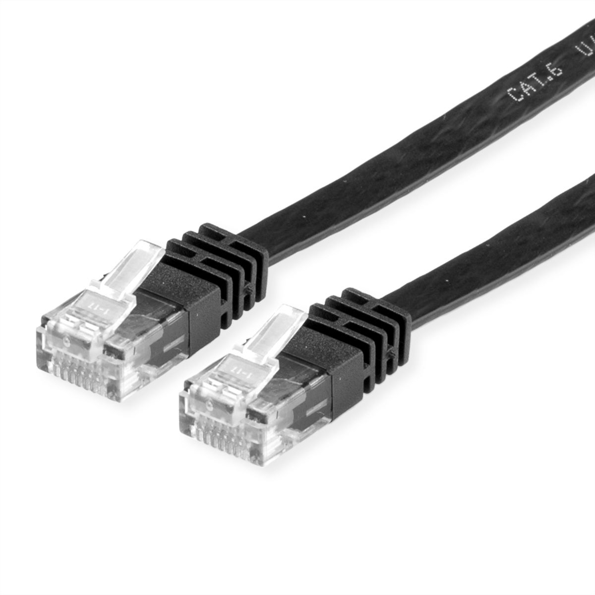 Cordon VALUE Cat.6 (Classe E) UTP confectionné, plat, noir, 1,5 m