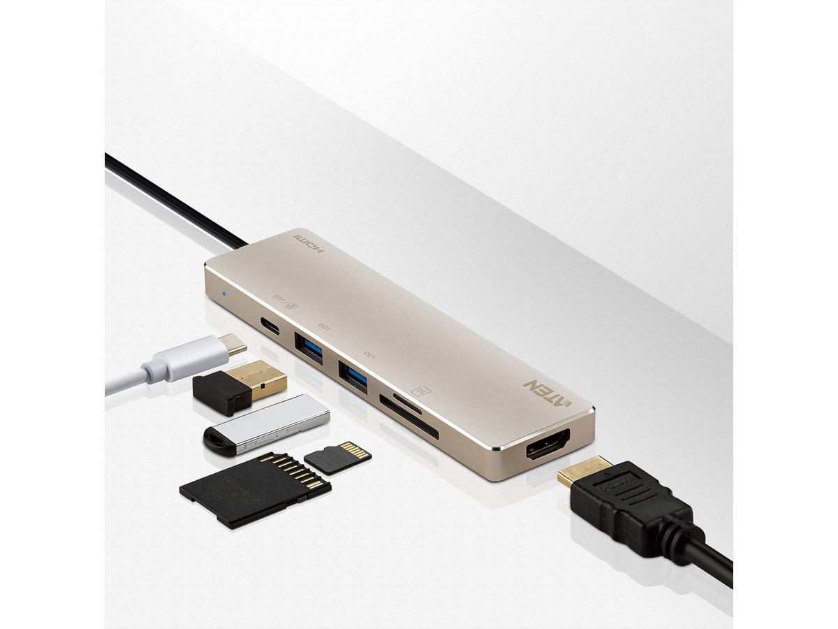 ATEN UH3239 USB-C Multiport Mini Dockingstation mit Power Passthrough