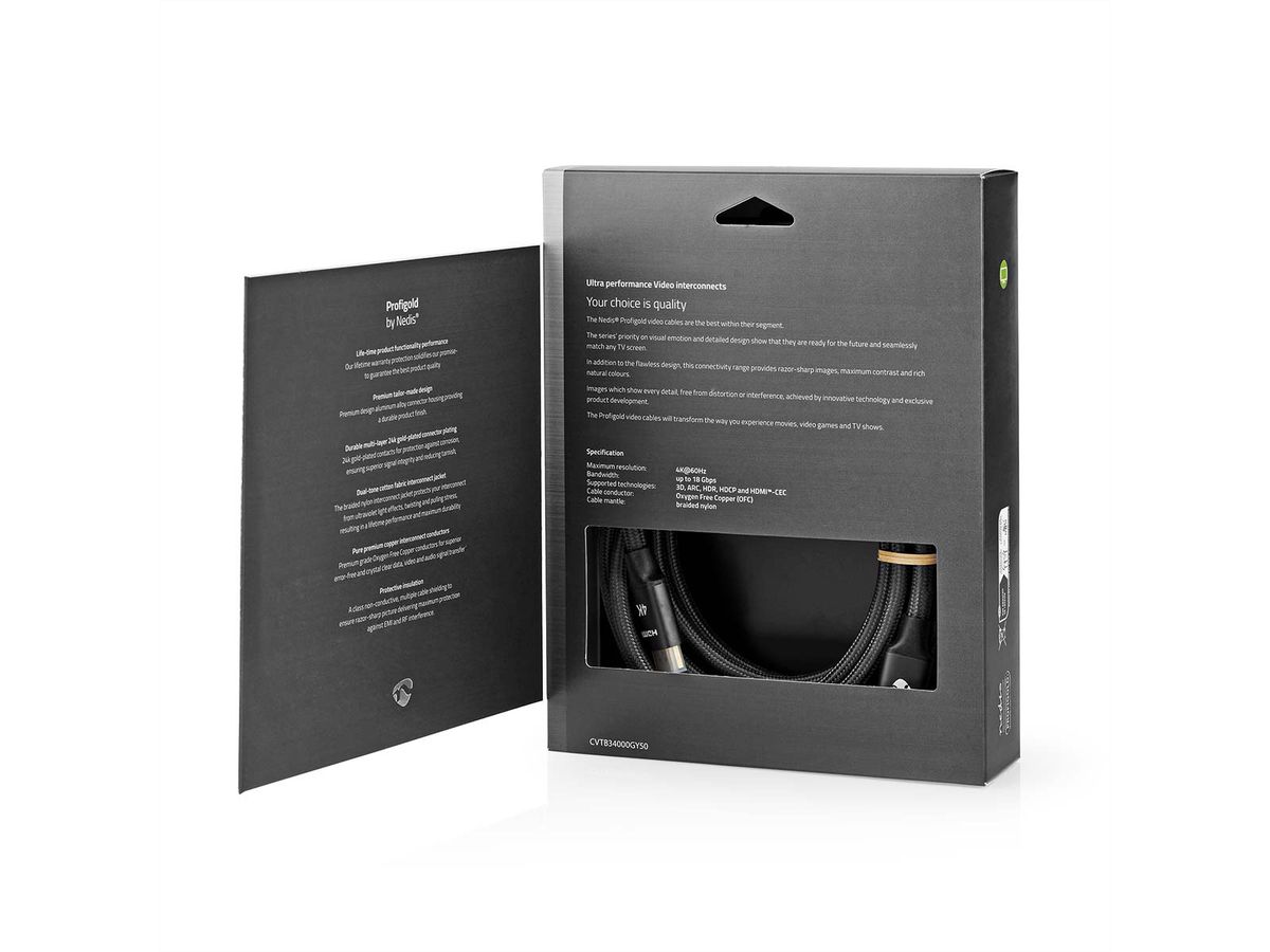 Nedis HDMI High Speed Kabel mit Ethernet, grau, 5 m