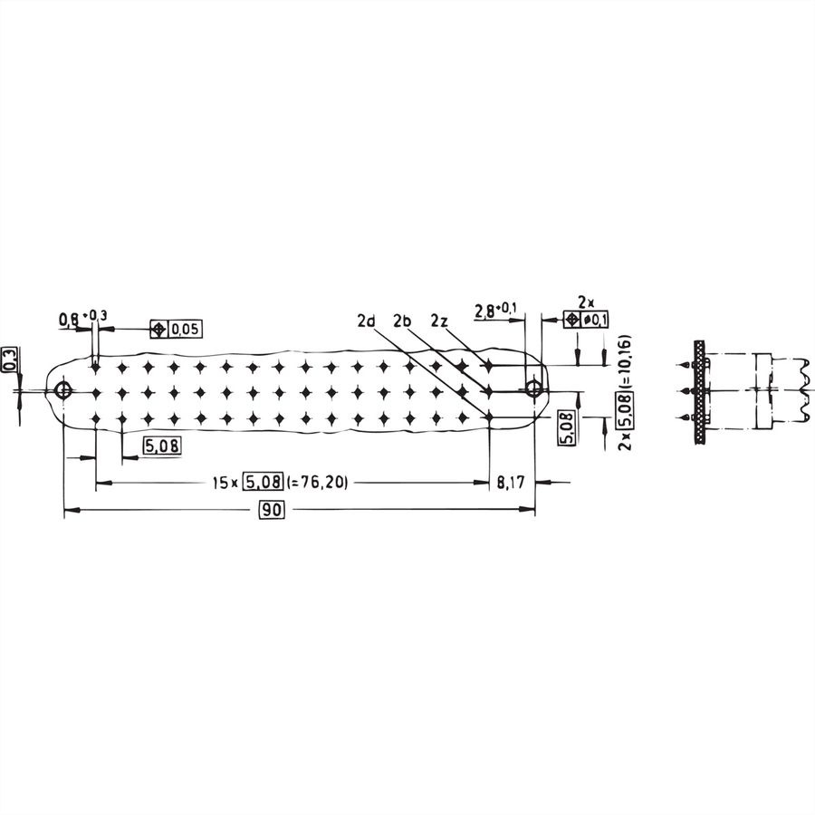 Connecteur SCHROFF Type F, EN 60603, DIN 41612, Femelle, 32 contacts z b, Oeillets à souder, 9.5 mm