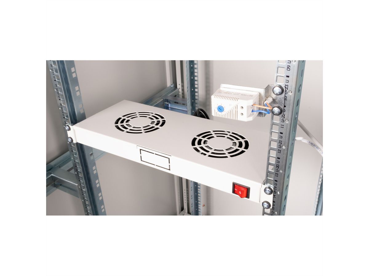 ROLINE 19" Unité de ventilation, 2 ventilateurs, Thermostat gris
