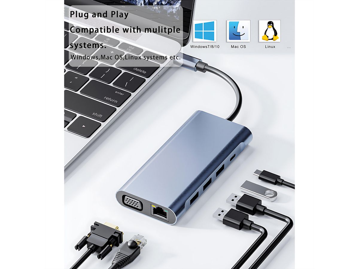 VALUE Station d'accueil USB type C, HDMI 4K60, 1x Gigabit Ethernet, 2x USB A + type C PD, 1x SD/microSD, 1x audio