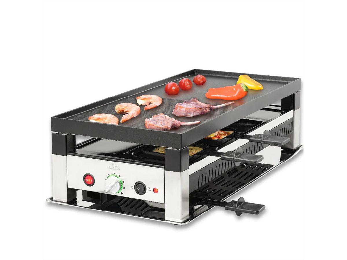 Grill à raclette et à pizza Solis pour 8 personnes, gris