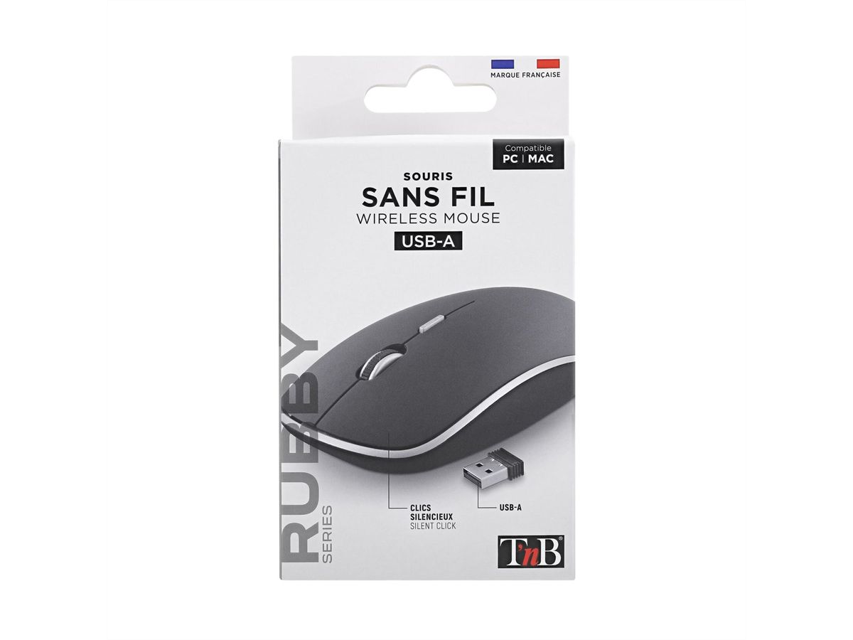 Souris sans fil RUBBY avec clic silencieux, Noir