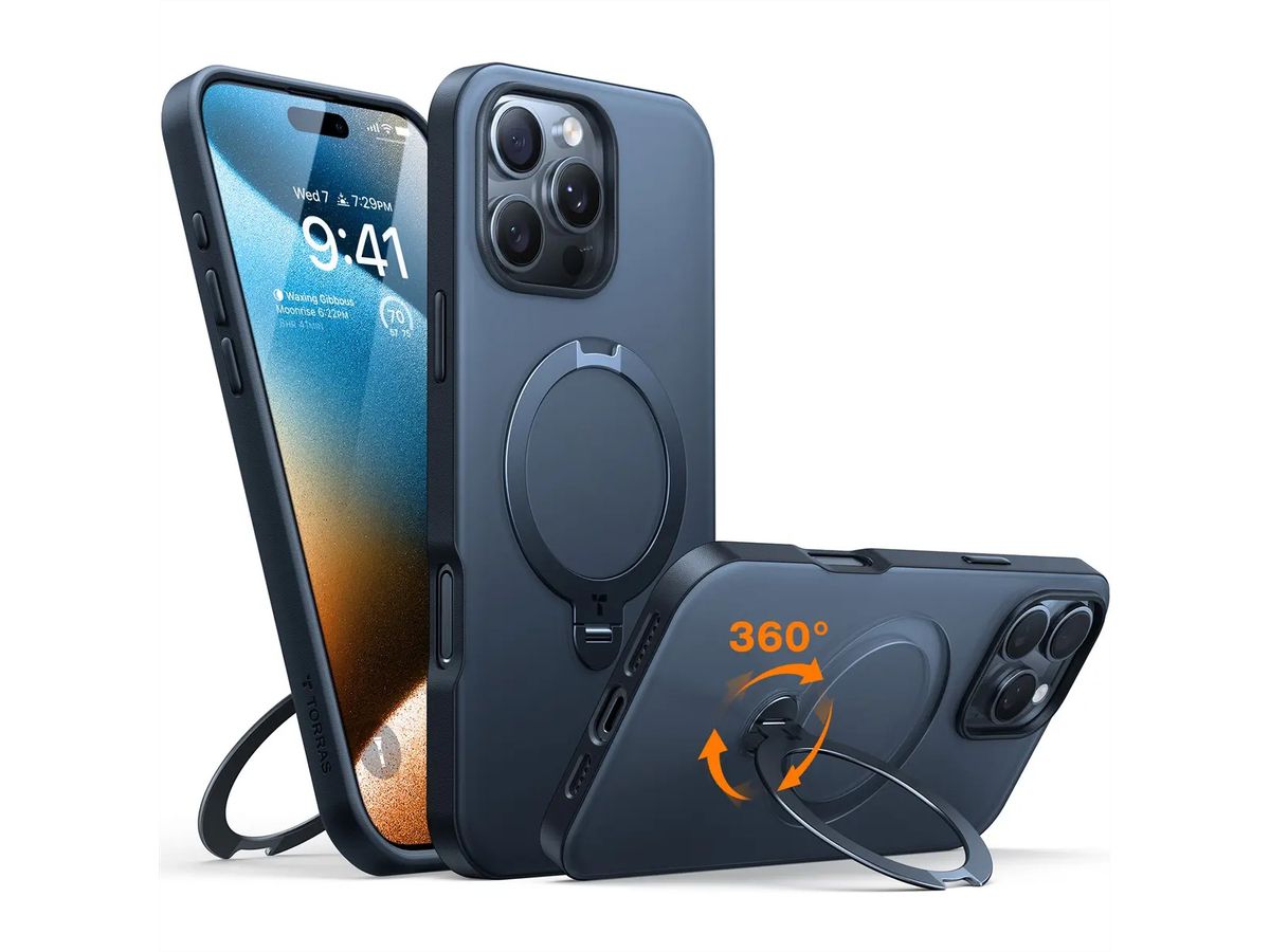 Torras UPRO Ostand Spin Schutzhülle, iPhone 16 Pro, MagSafe, schwarz