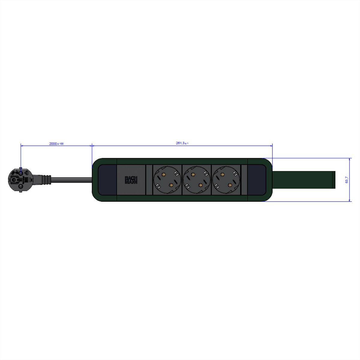 BACHMANN PRIMO 2 3xCEE7/3 avec boucle 2,0m CEE7/7 RAL6028