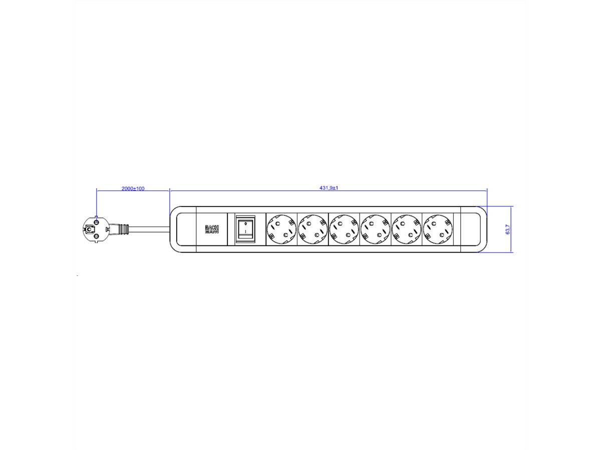 BACHMANN PRIMO 2 6xCEE7/3 1xSchalter 2,0m CEE7/7 RAL6028