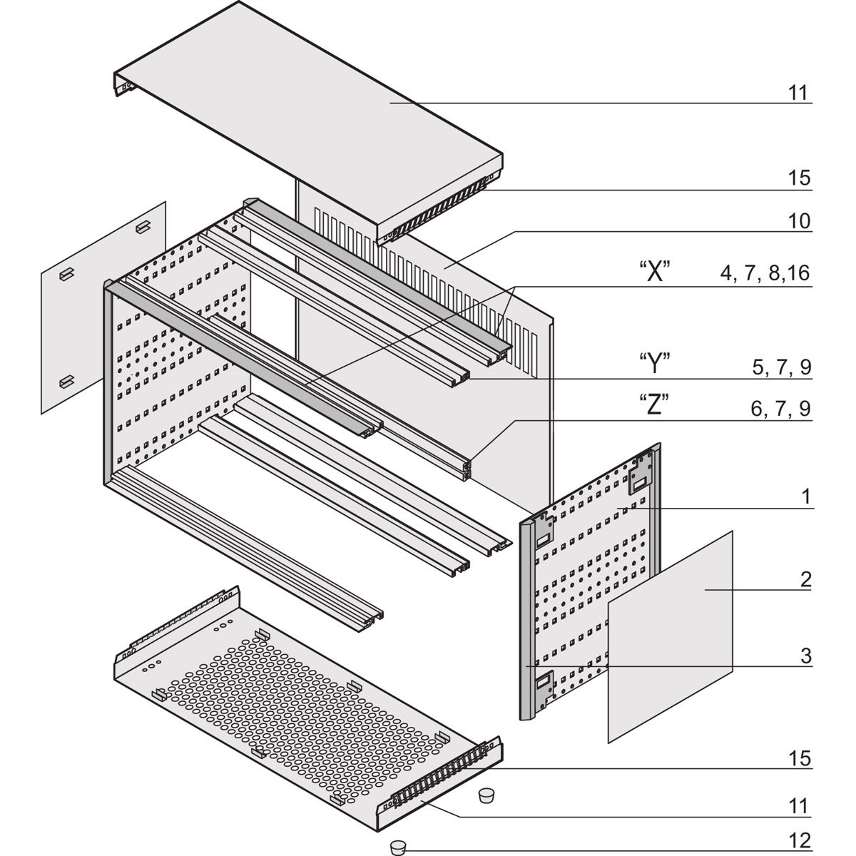 SCHROFF RatiopacPRO, Mallette complète, de bureau, blindée, avec garniture frontale, 3 U, 84 HP, 435 mm
