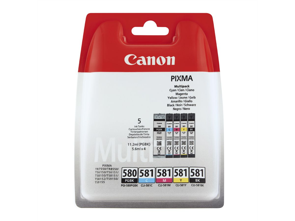 PGI-580 PGBK/CLI-581 Multipack de cartouches d'encre pigmentée BK/CMYK pour CANON PIXMA TR7550