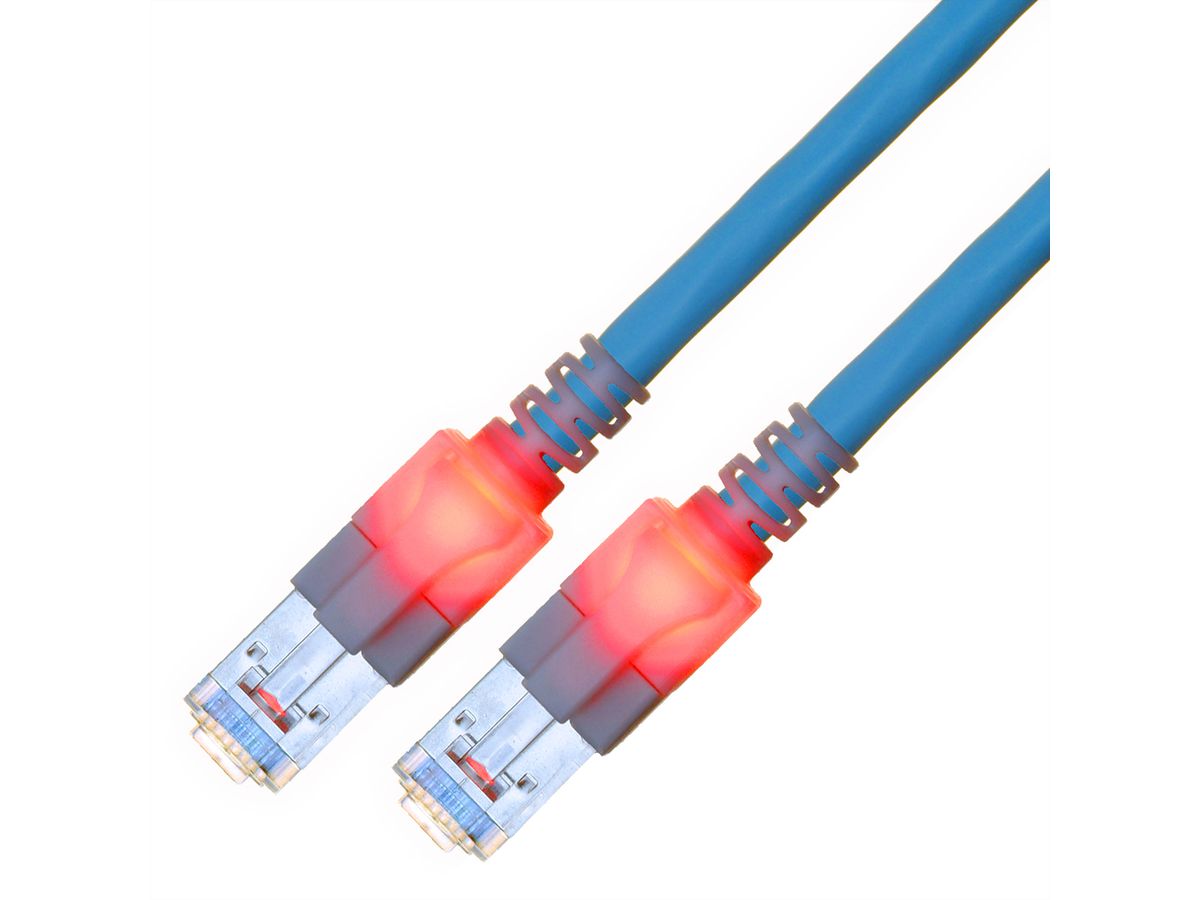 EasyLan DualBoot LED Patchkabel RJ45 S/FTP Kat.6 (Class E), mit saCon Stecker, LSOH, blau, 0,5 m