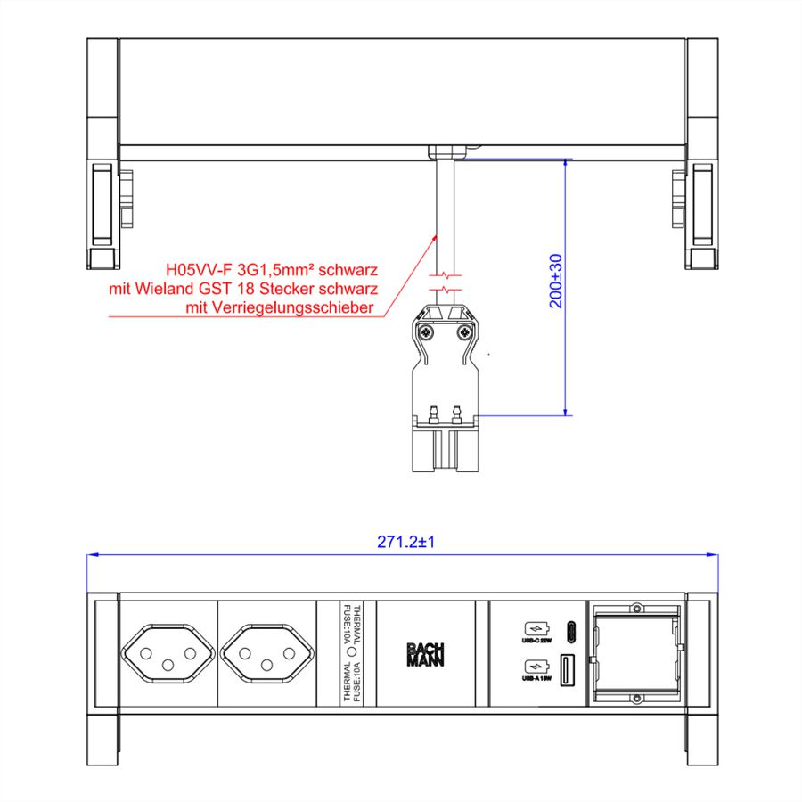 BACHMANN DESK2 2xCH 1xUSB A/C 22W 1xCM, SUISSE
