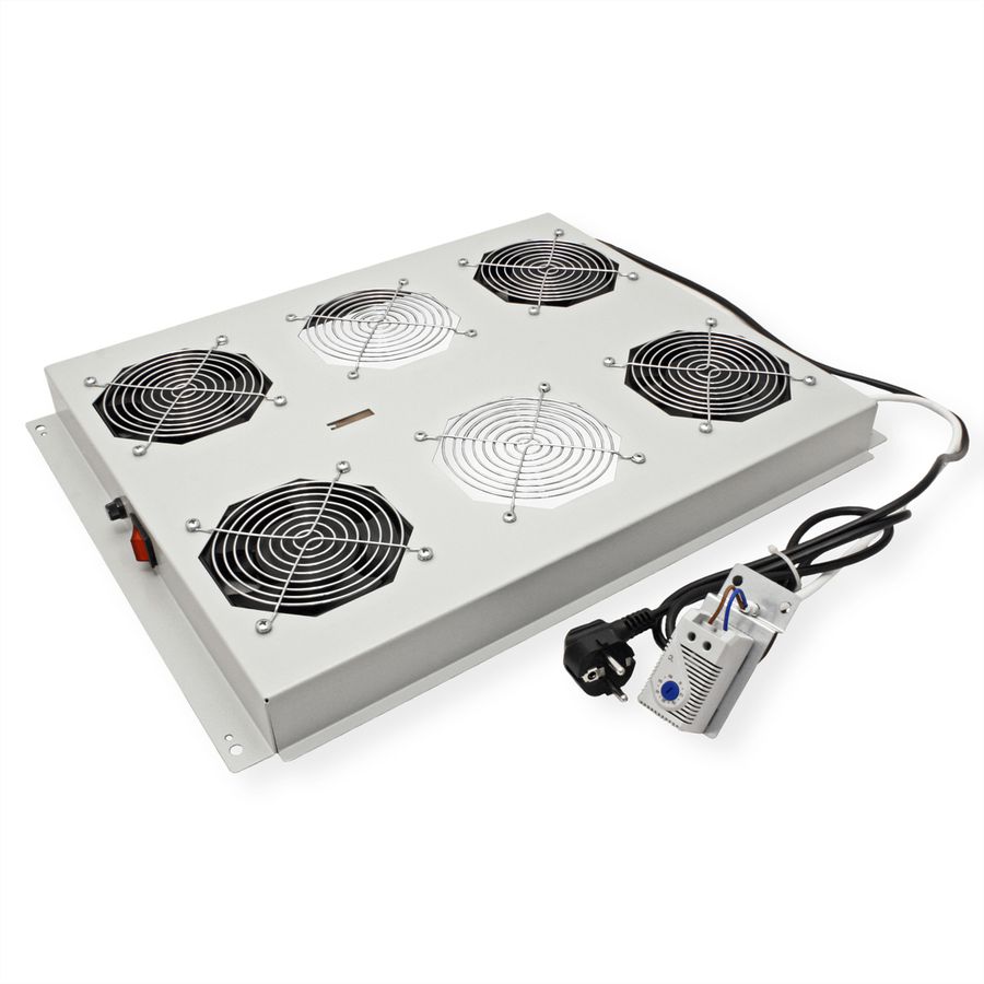 ROLINE 19-Zoll Dachlüftereinheit 4 Lüfter, Thermostat für Serverschrank grau