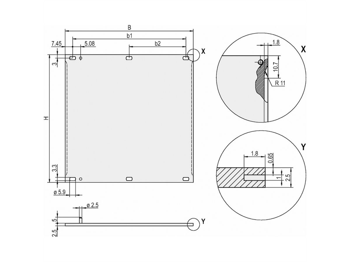 SCHROFF Face avant, Refrofit Shielding, 6 U, 5 HP, 2,5 mm, Al, anodisé, bords non traités