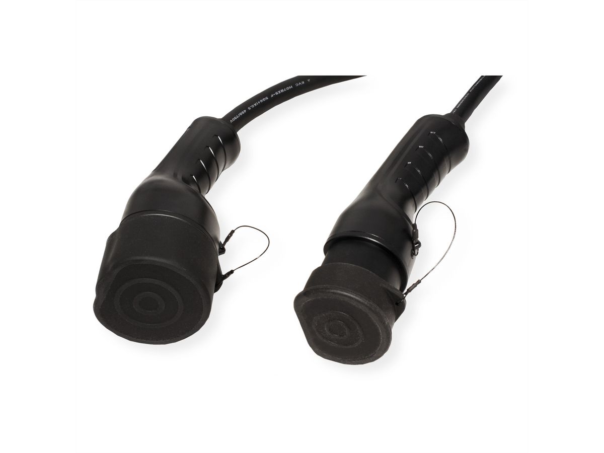 ROLINE E-Auto Ladekabel Typ2, 3-phasig, 480VAC (3P+N+E), 32 A, 22 kW, Spiralkabel (max. 3m)