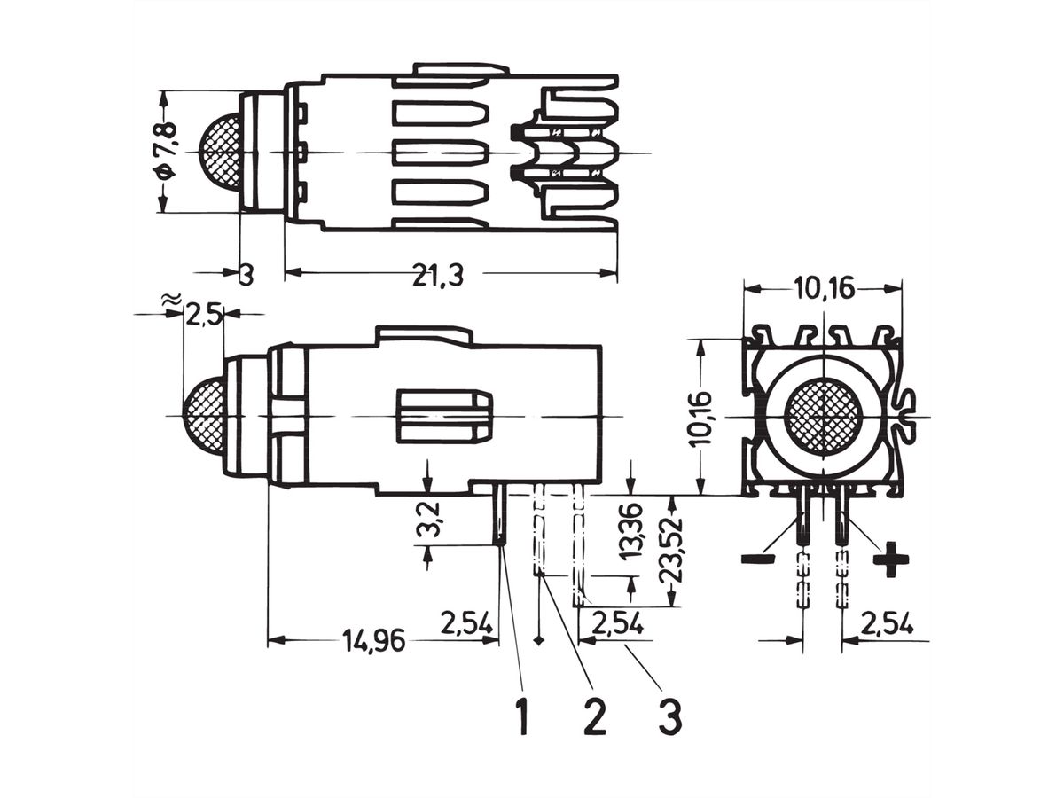 SCHROFF DEL unique Ø 5 mm, type long, plan de montage 1, vert, courant faible