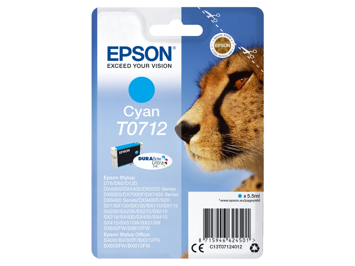 Epson Singlepack Cyan T0712 DURABrite Ultra Ink