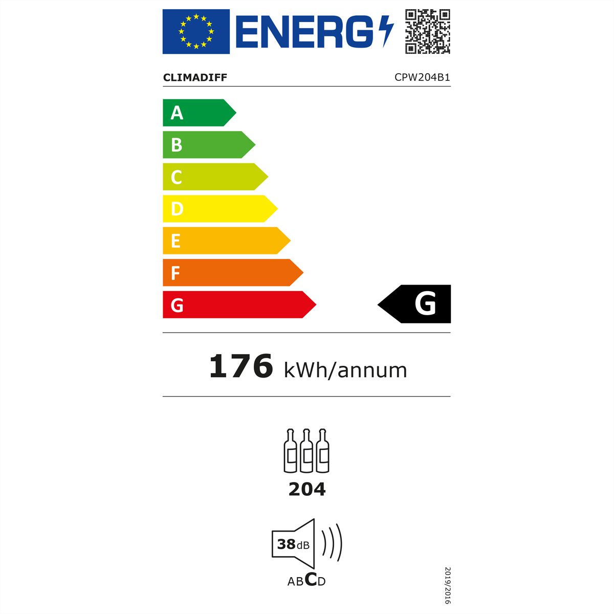 Climadiff Weinkühlschrank CPW204B1, Freistehend, 1 Zone, 204 Flaschen