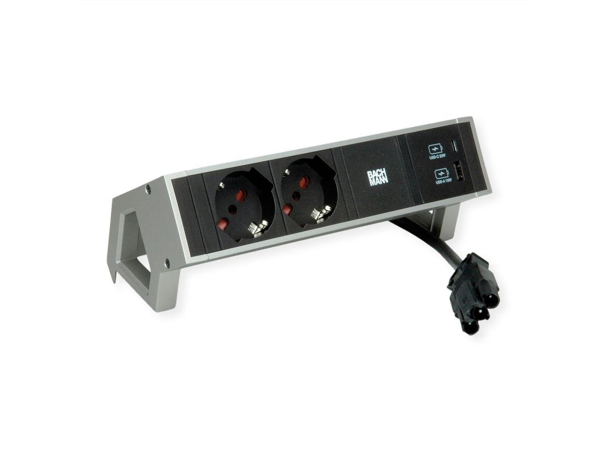 BACHMANN DESK2 2xP40 1xUSB A/C 22W, 0,2m GST18 INOX Italia