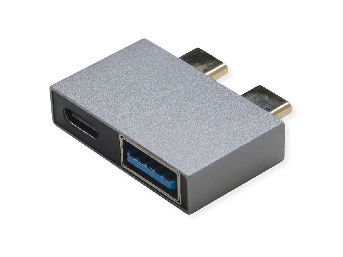 ROLINE USB 3.2 Gen 2 Adapter, 2x USB Typ C - 1x Typ A + 1x C, ST/BU, silberfarben