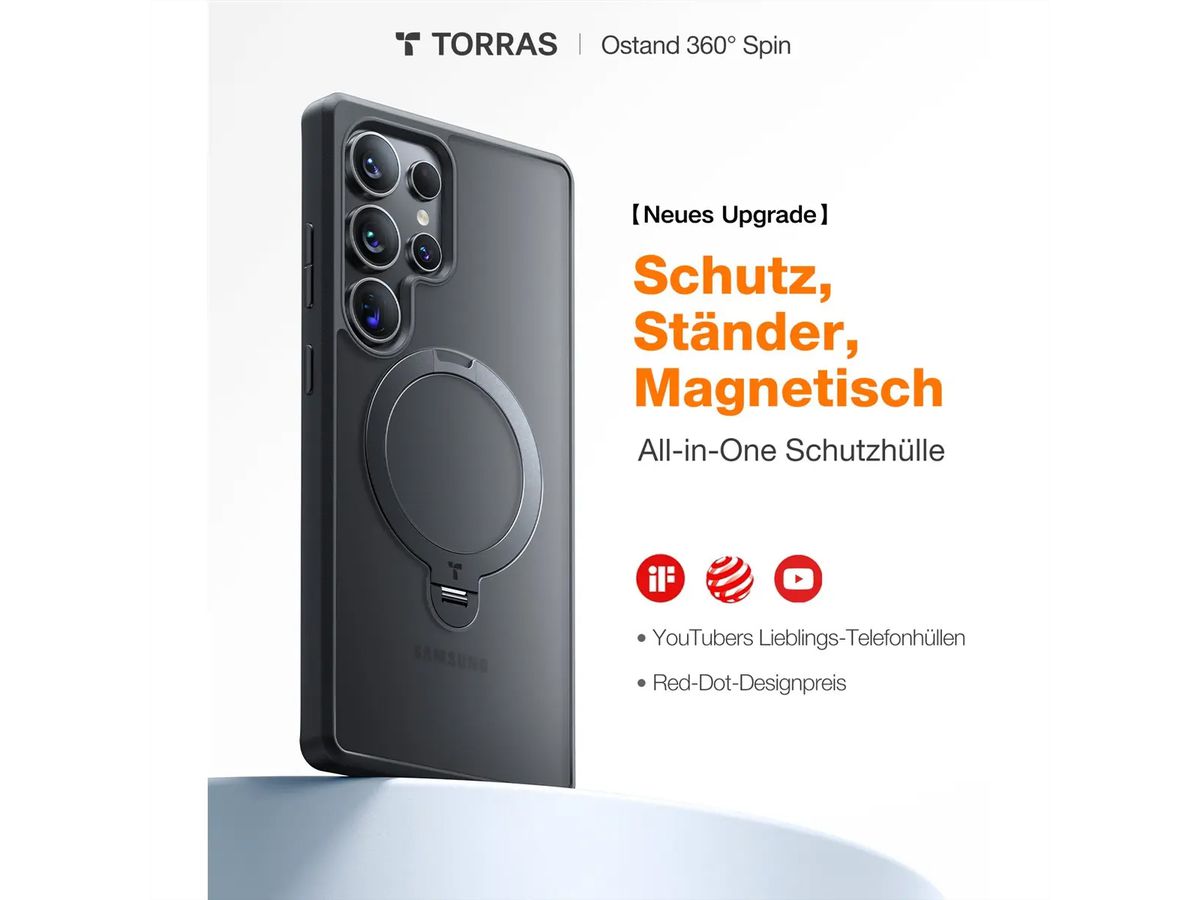 Torras Ostand 360° Schutzhülle, Galaxy S25 Ultra, MagSafe, schwarz