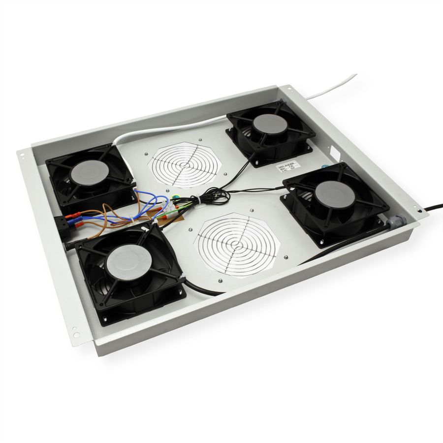 ROLINE 19-Zoll Dachlüftereinheit 4 Lüfter, Thermostat für Serverschrank grau