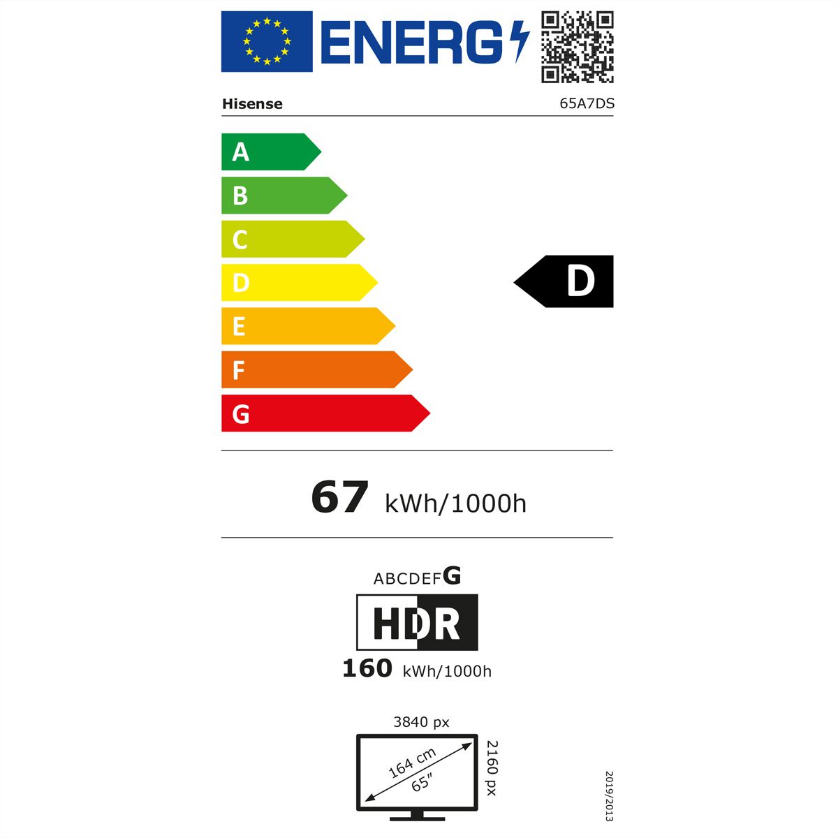 Hisense TV 65A7DS 65", QLED 4K, 60Hz, 350 Nits