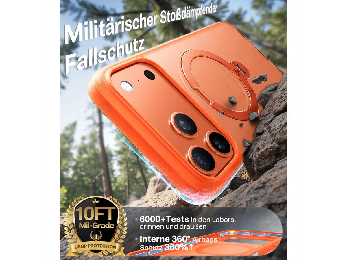 Torras UPRO Ostand Spin Case, iPhone 17 Pro Max, MagSafe, orange