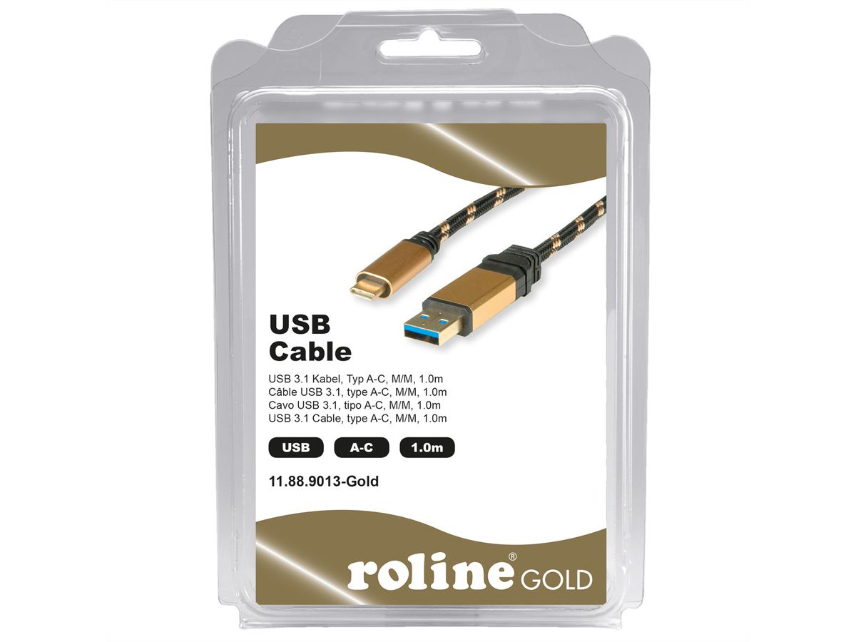 ROLINE GOLD USB 3.2 Gen 1 Kabel, A-C, ST/ST, Retail Blister, 1 m