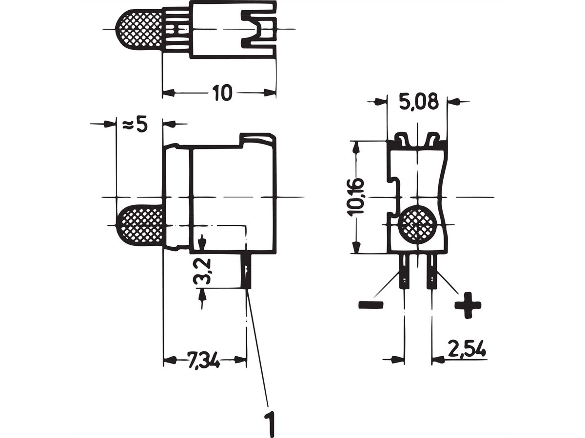 SCHROFF Einfach-LED, kurze Bauform, x 3,2 mm - LEUCHTDIODE 3,2 RT 1.EBENE