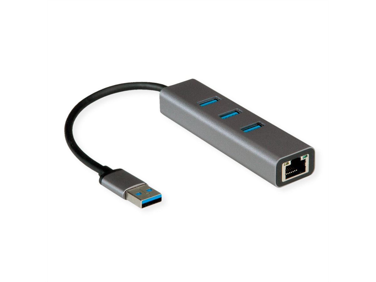 ROLINE Convertisseur USB-A - Gigabit Ethernet + Hub