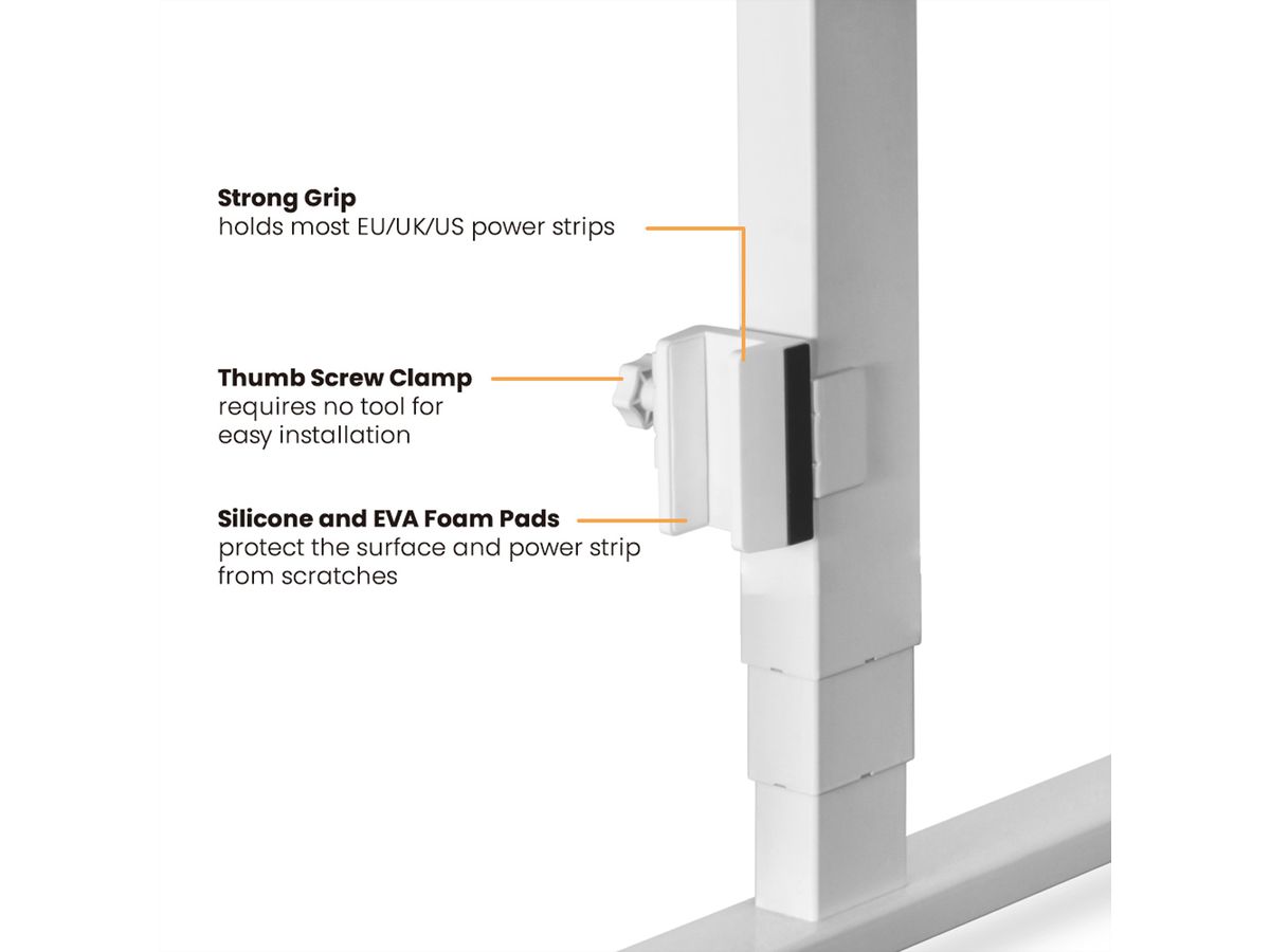 VALUE Support pour multiprise à fixer sur les pattes du bureau, blanc