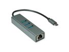 ROLINE Convertisseur USB 3.2 Gen 1 type C - Gigabit Ethernet + Hub 3x