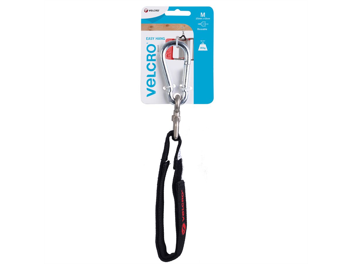 VELCRO® Easy Hang Gurt mit Klettverschluss 80kg, Haken & Flausch Gurt 25mm x 63cm Medium Schwarz